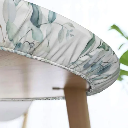 Miniatura 5 de Mantel elástico redondo con borde de hojas verdes salvia, ajustable para mesa de 40 a 44 pulgadas de diámetro