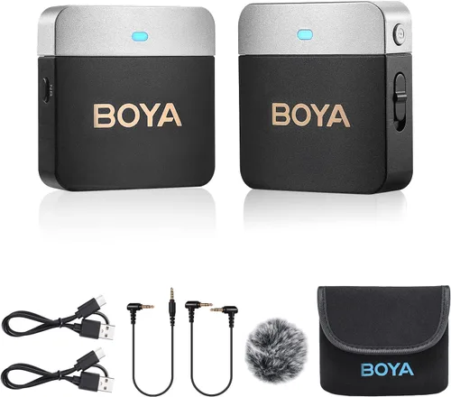 Miniatura 8 de BOYA Micrófono Lavalier inalámbrico de 2.4 GHz Duan Channel Sistema de micrófono inalámbrico con transmisor y 1 receptor para cámara iPhone