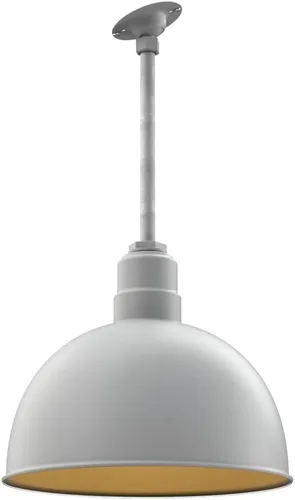 Miniatura 67 de Steel Lighting Co. Colgante de cuenco rosa Lámpara montada en el techo Cúpula de 15 pulgadas vástago de 12 pulgadas Estilo granero de acero