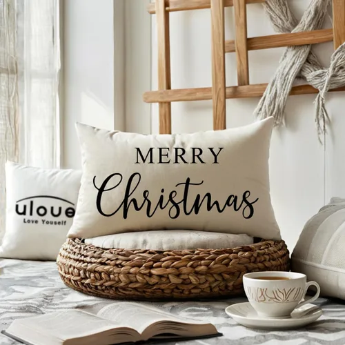 Miniatura 6 de Fundas de almohada lumbar de Navidad estilo granja, fundas de cojín de vacaciones de invierno, fundas de almohada decorativas rectangulares