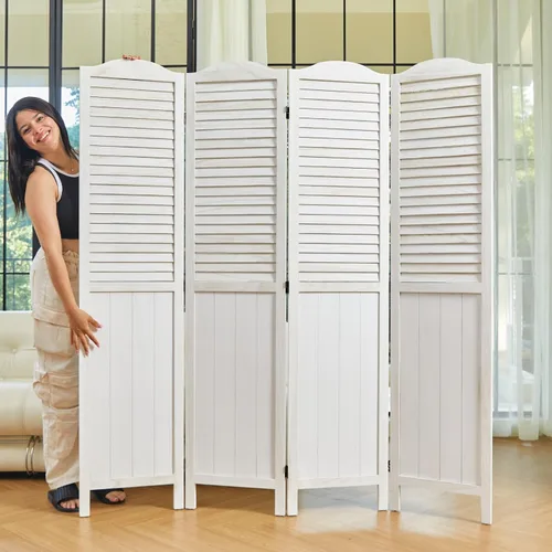 Miniatura 19 de Separadores de habitación y pantallas plegables de privacidad, separadores de madera con listones de pared para el hogar, oficina, dormitorio, 4