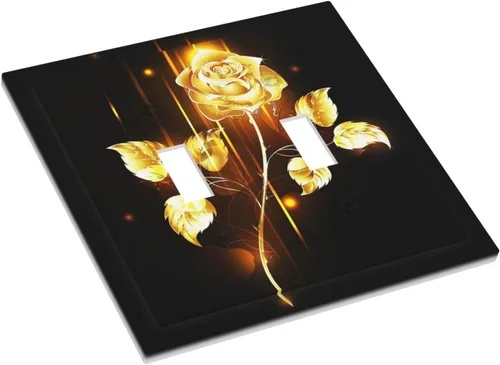 Miniatura 482 de Cubiertas de placa de pared de 3 gang con interruptor de luz de triple palanca, en negro y dorado con esplendor de oro rosa, estampado floral