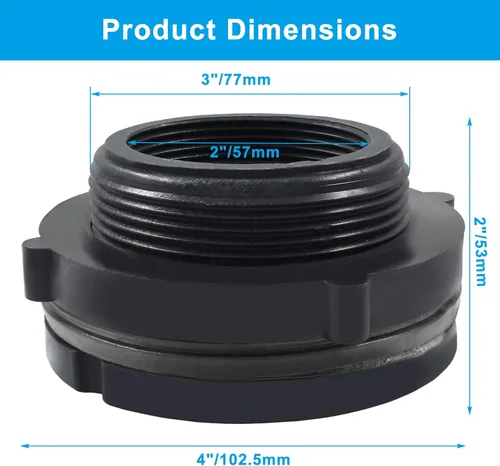 Miniatura 2 de Paquete de 1 accesorio de mamparo de PVC de 2 pulgadas, rosca hembra NPT2 (2-1/4 pulgadas de diámetro interior) para barriles de lluvia, acuarios