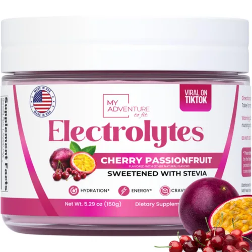 Zero Sugar - Polvo de electrolitos de cereza y maracuyá - Hidratación refrescante - Energía sin cafeína con todos los ingredientes naturales -