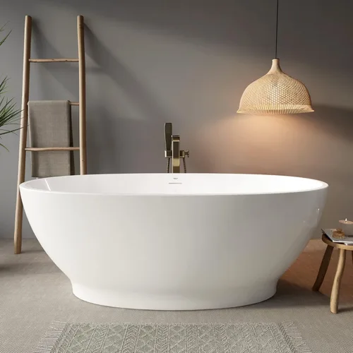 Miniatura 25 de FerdY Shangri-La - Bañera de acrílico independiente de 67 pulgadas, bañera de remojo de acrílico de forma ovalada clásica con desagüe de níquel