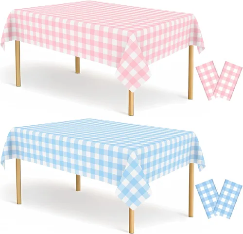 Miniatura 41 de Paquete de 2 manteles de plástico a cuadros en blanco y negro para fiestas, desechables de 54 x 108 pulgadas, mantel rectangular con bandera a
