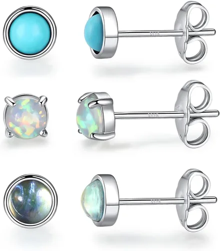 Aretes hipoalergénicos de plata de ley 925 de 0.118 in0.157 in0.236 in para mujeres, adolescentes, niñas, aretes de segundo agujero para mujer,