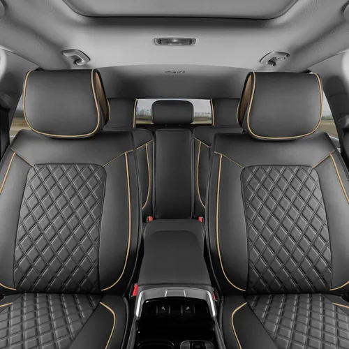 Miniatura 14 de MotorBox Haven Series - Fundas de asiento de piel de napa, para automóviles, edición Lux, fundas de asiento delantero con costuras de diamante