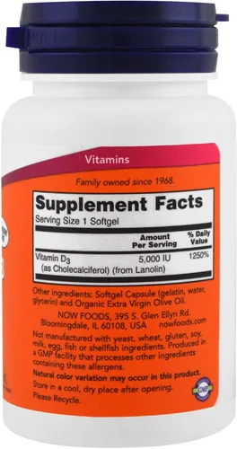 Miniatura 3 de Now Foods Now Supplements, vitamina D-3 5,000 UI, alta potencia, soporte estructural*, 240 cápsulas blandas (paquete de 4)