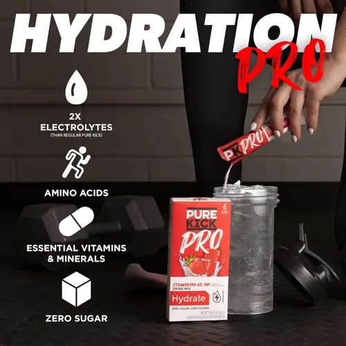 Miniatura 3 de PURE KICK PRO Mezcla para bebida hidratante con electrolitos, Paleta de Piña, Coco y Fresa, 12 sobres