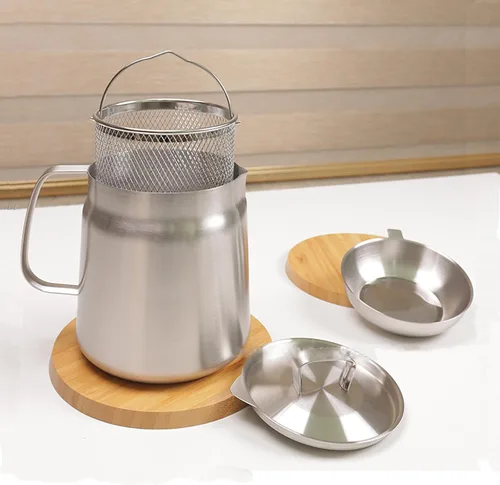 Miniatura 2 de Olla de filtro de aceite de acero inoxidable de 68 onzas con colador extraíble, protector de grasa de tocino, recipiente grande de aceite de cocina