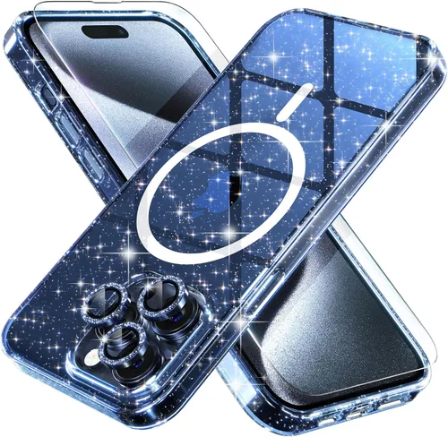 Miniatura 31 de Choiche Funda magnética para iPhone 15 Pro Max, funda transparente con purpurina brillante para mujer