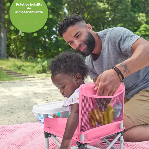 Miniatura 4 de Bright Starts Pop 'N Sit asiento elevado portátil, uso en interiores/exteriores, asiento de piso con bandeja para alimentación, rosa, 6 meses - 3