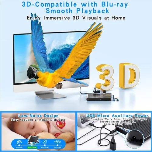 Miniatura 4 de Dainty Unidad Blu ray externa 7 en 1 lectura/escritura con quemador Bluray USB 3.0 y tipo C compatible con/Windows7-11 Mac OS Soporte para unidad