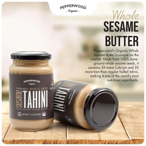 Miniatura 5 de Pasta de Tahini de Sésamo Integral Orgánica – Sin Descascarillar y Molida en Piedra – Textura Sedosa y Suave en Hummus, Salsas, Aderezos – Sin Sal