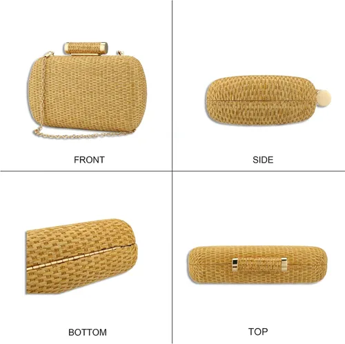 Miniatura 4 de YYW Bolso de mano de paja para mujer, boda, tejido a mano, pajita, fiesta, boda, verano, playa, bolso de mano de mimbre