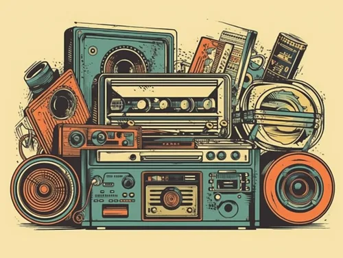 Arte de música retro estética, música vintage, tocadiscos de mediados de siglo, obras de arte para auriculares, arte de diamantes 5D para adultos,