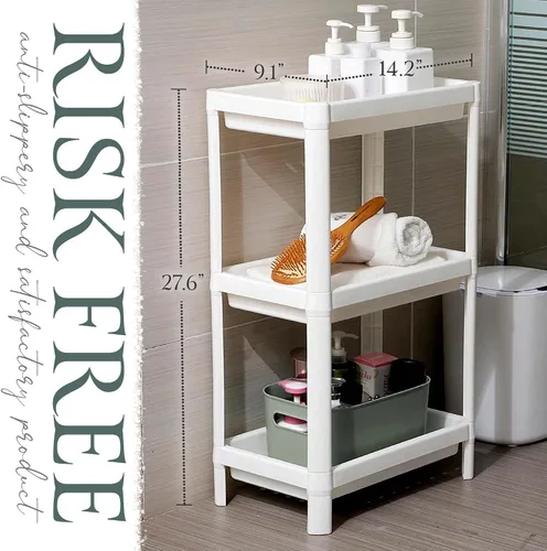 Miniatura 7 de Organizador de plástico para ducha de 3 niveles, 9.1 x 14.2 x 27.6 pulgadas, estante de baño con juego de esponjas, ganchos de utilidad, organizador