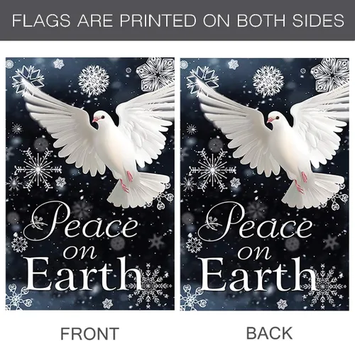 Miniatura 3 de Peace on Earth Paloma decorativa con copos de nieve para casa de invierno, bandera de 28 x 40 pulgadas