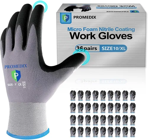 Miniatura 12 de PROMEDIX P Guantes de trabajo recubiertos de nitrilo,Guantes de trabajo de seguridad de microespuma para hombre,Guantes de nylon y spandex de punto