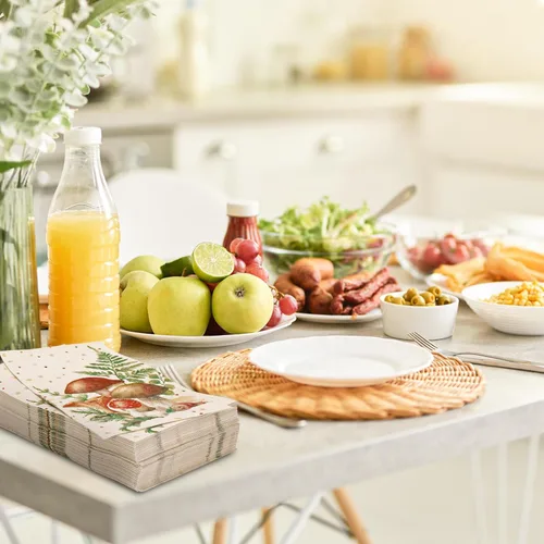 Miniatura 4 de AnyDesign Paquete de 100 servilletas de hongos para invitados con puntos y hojas de hongo, servilletas de papel desechables en acuarela, toalla