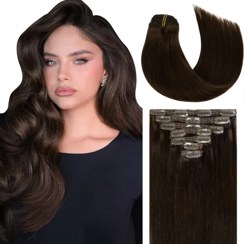 Miniatura 21 de Lacer Hair Glam - Extensiones de cabello humano con clip, sin costuras, color negro hueso, 4.33 oz, 7 unidades, 20 pulgadas, con clip de trama