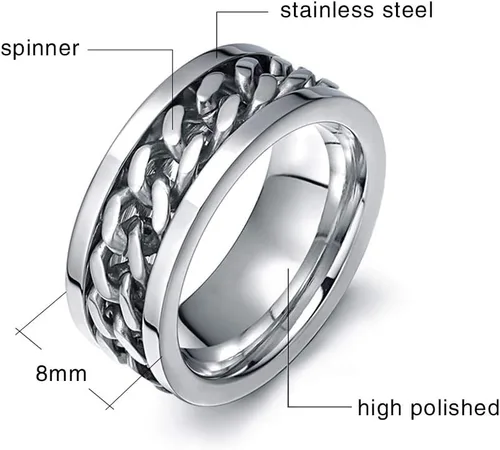 Miniatura 2 de MMTTAO Anillos giratorios para hombre y mujer, anillo de rotación de cadena para hombres y mujeres, 0.315 in de acero inoxidable, anillo entrelazado