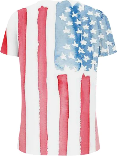 Miniatura 4 de Ceboyel Camiseta de manga corta con la bandera estadounidense para mujer, estilo casual, cuello en V, blusas de verano, camisetas patrióticas