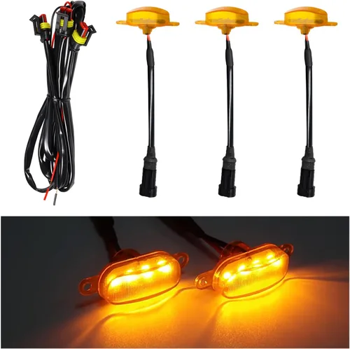 Miniatura 14 de Dickno 3 piezas de luces de rejilla de coche, brillantes luces LED de rejilla ámbar con arnés de cableado, lámparas impermeables de moldura