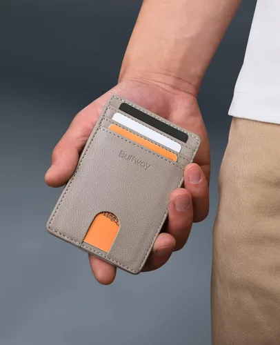 Miniatura 72 de Buffway Billetera delgada para hombre, minimalista con bolsillo frontal delgado, tarjetero de cuero con bloqueo RFID para viajes de trabajo