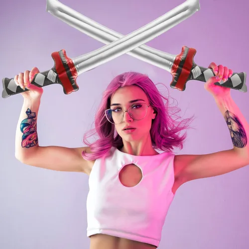 Miniatura 5 de Paquete de 20 Katanas inflables de 30 pulgadas, espada samurái, armas inflables para recuerdos de fiesta, cosplay, fiesta temática samurái Conjunto