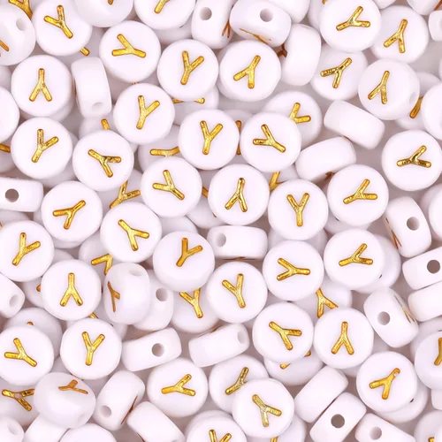 Miniatura 22 de 300 cuentas de letras S de 0.157 x 0.276 in, cuentas blancas del alfabeto de forma redonda acrílica, cuentas sueltas para pulseras con nombre