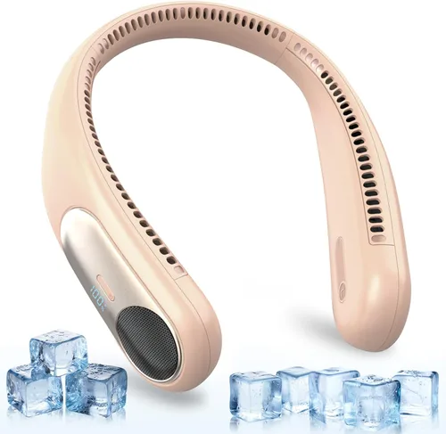 Miniatura 19 de Ventilador de cuello portátil, ventilador personal sin aspas, pantalla LED, 4 velocidades, recargable por USB de 6000 mAh, viento de enfriamiento