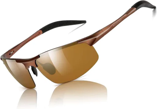 Gafas de sol polarizadas deportivas para hombre que conducen gafas de sol de protección UV con marco metálico para hombres 8177 Marrón