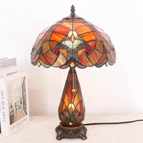 Miniatura 3 de Lámpara Tiffany de Vidrio Emplomado para Mesa de 12 x 19 Pulgadas Diseño Jarrón Madre e Hija Lámpara de Escritorio de Acento Luz Nocturna