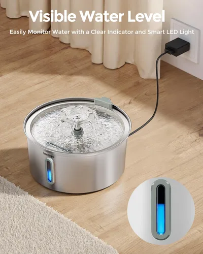 Miniatura 7 de Invengo Fuente de agua para gatos de acero inoxidable de 3.2L/108 onzas, fuente automática para mascotas para gatos y perros, bomba ultra silenciosa