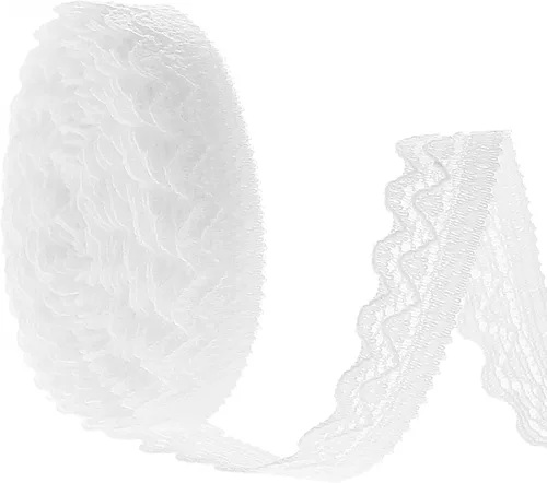 Miniatura 9 de Cinta de encaje blanco de 0.4 in de 10 yardas, cinta de encaje de ganchillo para manualidades, encaje elástico ancho para decoración de bodas