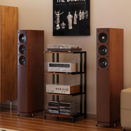 Miniatura 7 de X-cosrack Soporte multimedia AV pequeño de 4 niveles de 16.5 pulgadas, versión estrecha, estantes de esquina de madera, gabinete estéreo, soporte