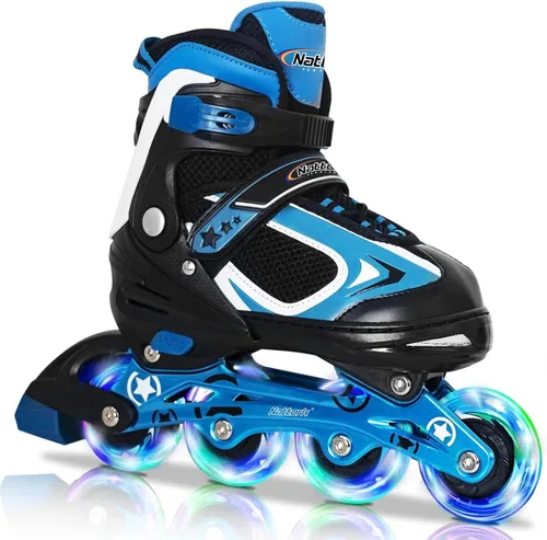 Nattork Blade - Patines para niños con rueda iluminada, para exteriores e interiores, patines negros en línea iluminados para niños pequeños de 5 a