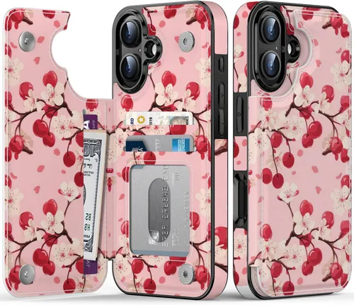 Miniatura 51 de FUNMIKO Funda tipo cartera para iPhone 13 con tarjetero, bloqueo RFID, protección de grado militar y obras de arte impresas con rayos UV, cierre