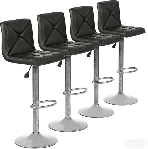 Miniatura 8 de Dkeli Taburetes de bar, modernos taburetes de bar de cuero sintético negro con parte trasera ajustable de altura de mostrador giratorio, juego de 2