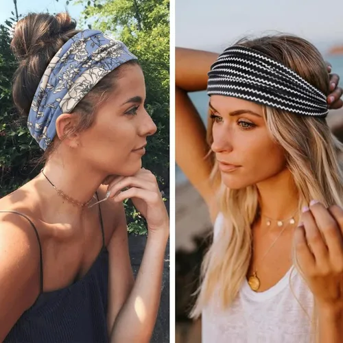 Miniatura 4 de Huachi Diademas bohemias para mujer, bandas anchas para la cabeza, para yoga, entrenamiento, bandas para el cabello para mujer, antideslizantes