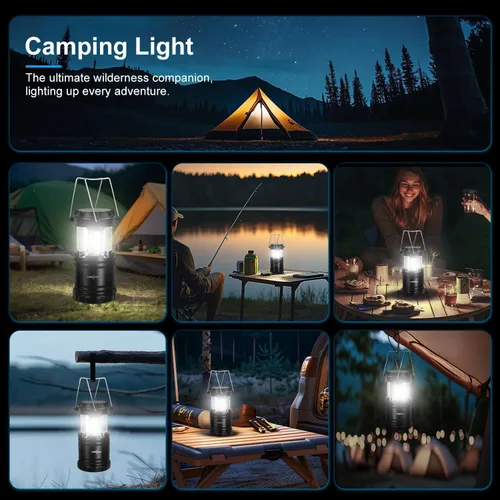Miniatura 7 de Linterna LED para campamento, luces a pilas, brillo ajustable para campamento, cortes de energía, emergencias, linternas plegables al aire libre