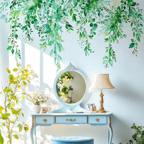 Miniatura 25 de Calcomanías de pared de flores y hojas para despegar y pegar, calcomanías grandes de vinilo floral para colgar, vid extraíble, decoración del hogar