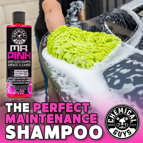 Miniatura 7 de Chemical Guys Mr. Pink - Kit de jabón de lavado de coche y guante de chenilla, champú automático de alta espuma de 16 onzas con guante de microfibra