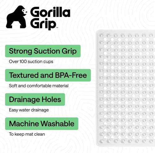 Miniatura 2 de Gorilla Grip - Alfombrilla de ducha patentada, 21 x 21 pulgadas, lavable, cuadrada, para ducha con agujeros de drenaje, ventosas. Transparente