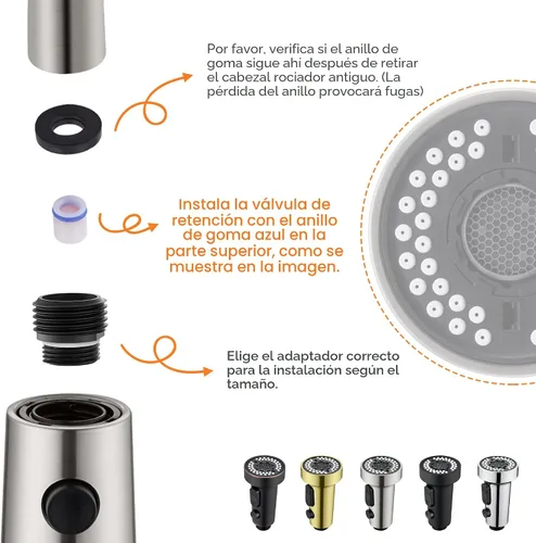 Miniatura 4 de TIORIY Cabezal Rociador Extraíble de Reemplazo - para Cabezal Rociador de Grifo de Cocina con 15 Adaptadores, Boquilla de Pulverización de Grifo