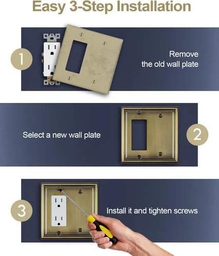 Miniatura 5 de Placas decorativas de pared de metal, cubiertas de salida de platos de interruptor (latón antiguo/1 decorador/1 espacio en blanco, 1 paquete)