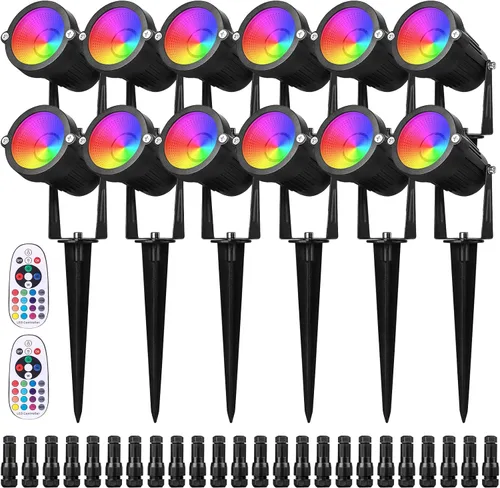 Foco de Navidad de Halloween para exteriores, 10 W RGBW LED iluminación de paisaje, luces de paisaje que cambian de color de bajo voltaje, 12 V ~ 24