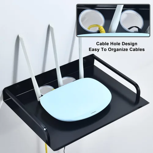 Miniatura 5 de HNVNER Estante flotante para componentes de TV, estante de proyector montado en la pared, estantes centrales de entretenimiento de metal